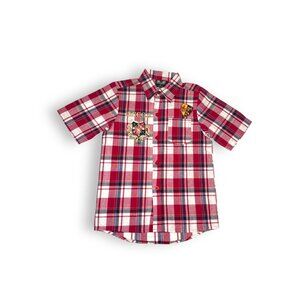Mecca Boys 3T Red Plaid Cotton Collared Button Short Sleeve Shirt